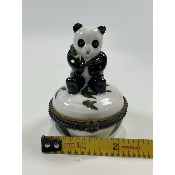 Panda Bear  Trinket‎ Box  Porcelain Hinged Hand Painted - Picture 13 of 13